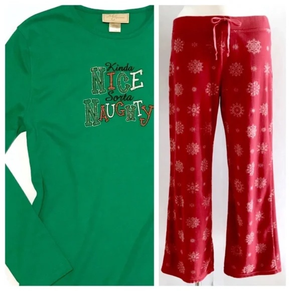 Old Navy Red Velour Pants & Naughty Nice L/S Tee Top - Picture 1 of 10